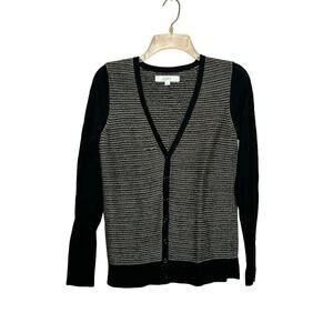 loft women black button front cardigan sz small long sleeve